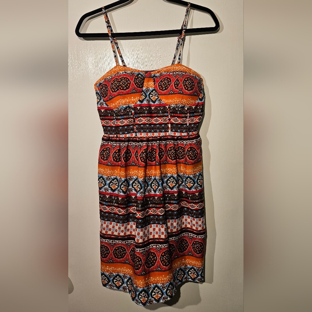 It's Pink Boho Tribal Print Sundress Pockets & Built-In Padding Women's Medium